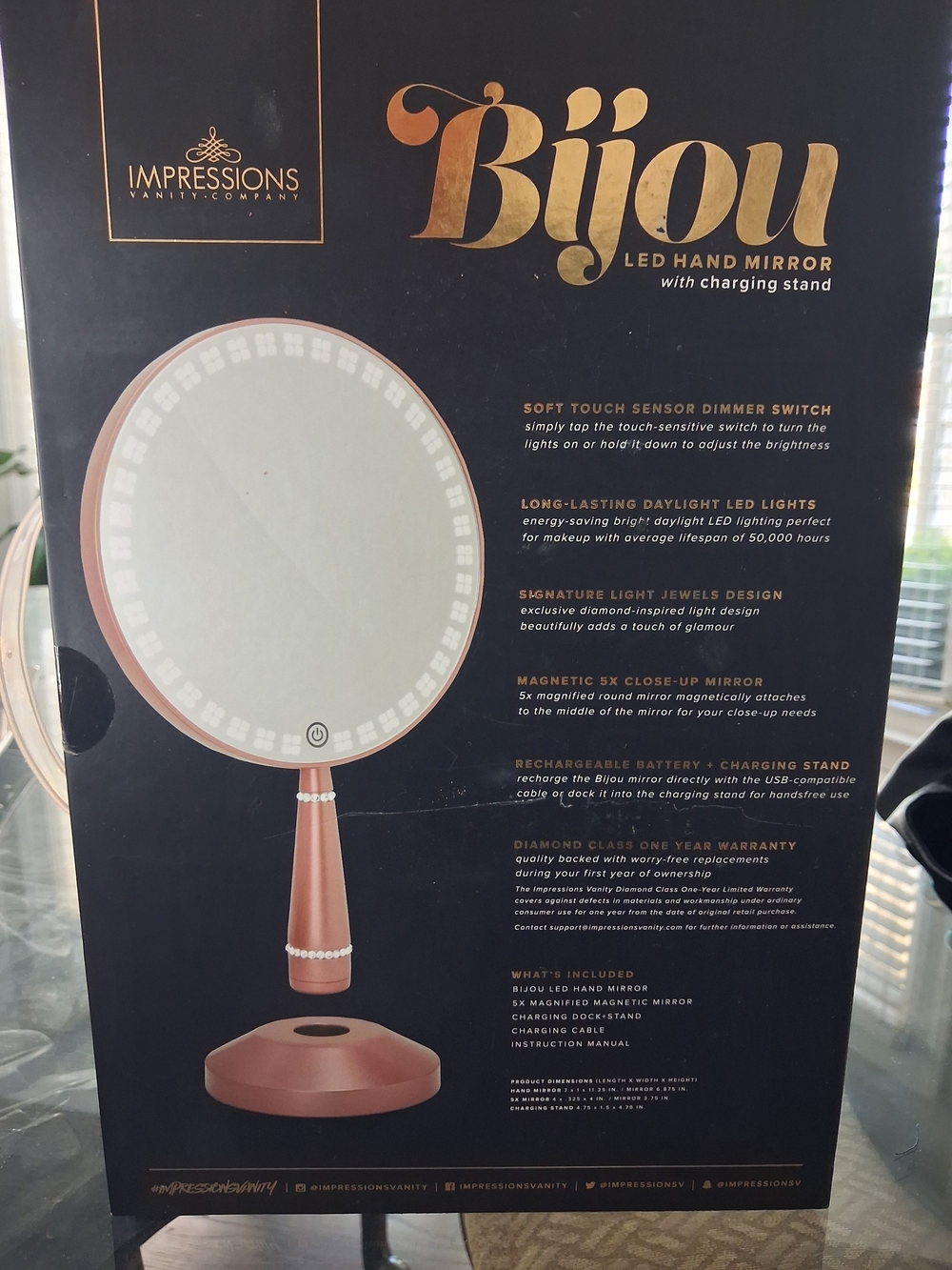 Impressions Bijou LED Hand Mirror - Rose Gold - Picture 8 of 9